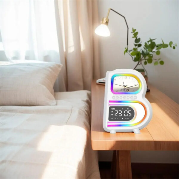 2024 New B-Shaped Blutooth Speaker Multifunctional Smart Music Rhythm Lighting Phone Wireless Charger TF Card AUX Input Standard Mode - Image 4